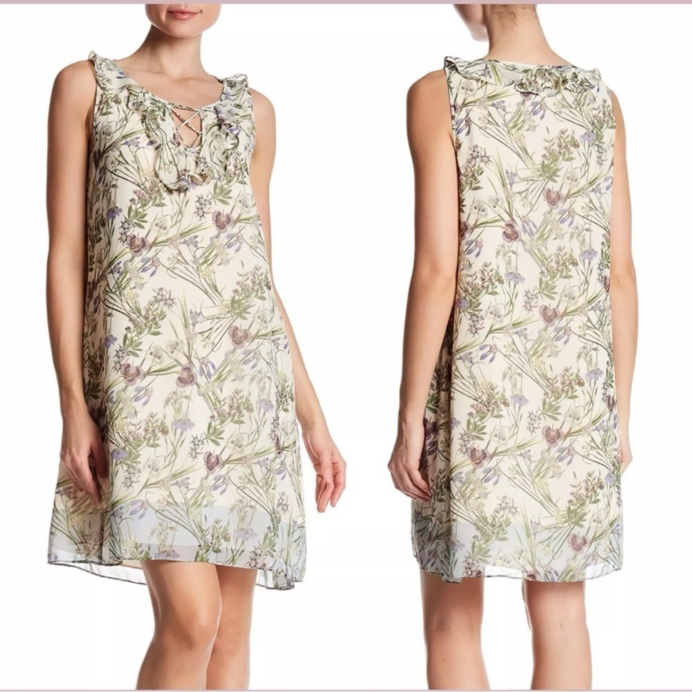 Max Studio Floral Sleeveless Keyhole Mini Dress Flowy Lightweight Girly Size S